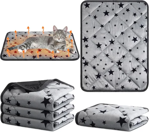 Vista 18 de Namalu Paquete de 4 camas autocalentantes para gatos, alfombrilla térmica para gatos con patrón de estrellas, suave almohadilla térmica para jaula