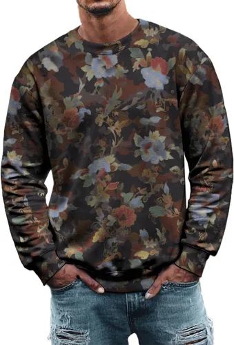 Vista 13 de MARSVOVO Sudadera para hombre 2025 para otoño e invierno, cuello redondo, básica, holgada, cómoda, cálida, moderna, casual, estampado, sin botones