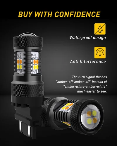 Vista 6 de AUXITO Bombillas LED Switchback de doble color blanco y ámbar 3157 3155 3457 4157 con proyector 3030 chipsets para luces direccionales de coche