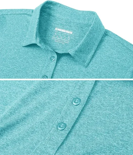 Vista 5 de TACVASEN Polo para mujer, manga corta, golf, secado rápido, UPF 50+, protección solar, ligera, cuello con 4 botones