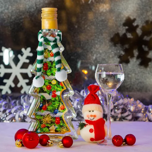Vista 2 de Mini bufandas de Navidad pequeñas bufandas de muñeco de nieve de 7.9 x 0.6 pulgadas, bufanda de punto para mascotas, muñeco de nieve, botella