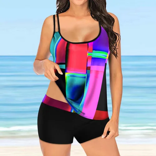Vista 8 de Trajes de baño degradados Colorbock para mujer, con doble alineación, tankini con control de abdomen, dos piezas