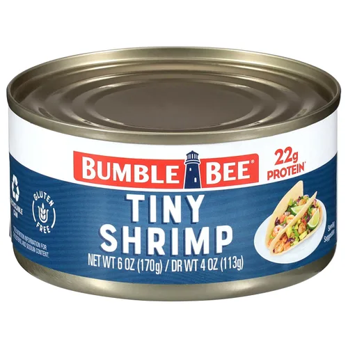 Vista 11 de Bumble Bee Camarones enlatados medianos, lata de 6 onzas, camarones en agua, cocidos, pelados, desvenados, 0.78 oz de proteína por porción, sin