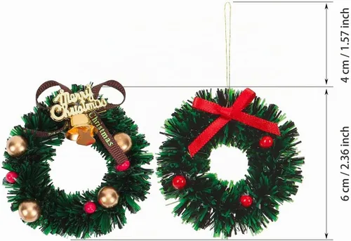 Vista 6 de 10 piezas de mini coronas navideñas artificiales, adornos de coronas navideñas en miniatura para casa de muñecas, mini corona navideña para puertas