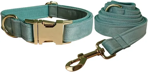 Vista 9 de Love Dream Juego de collar y correa de terciopelo para perro, suave y cómodo, correa ajustable y collar con hebilla de metal resistente para perros