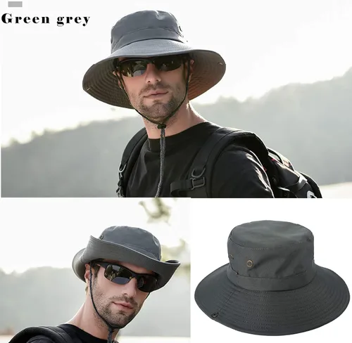 Vista 2 de Sombreros de sol para hombres y mujeres, sombrero de pesca UPF 50 de ala ancha, sombreros Boonie para safari, playa, verano, protección UV, sombrero