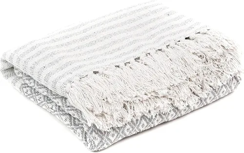 Vista 4 de Manta de algodón puro con patrón de diamante, suave y cálida, acogedora para sofá, color gris, 50 x 60 pulgadas