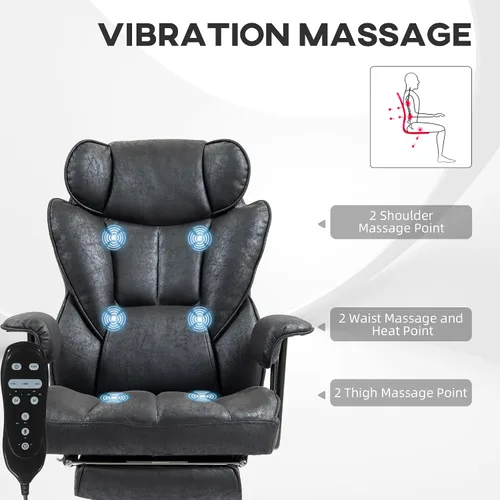Vista 9 de HOMCOM Silla de oficina ejecutiva de masaje con 6 puntos de vibración, silla de oficina grande y alta con calefacción de 400 libras con reposapiés