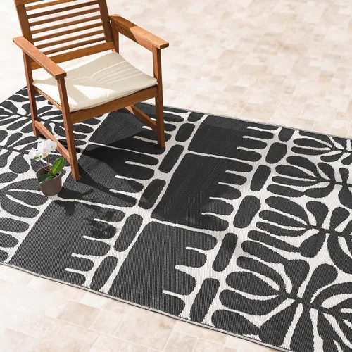 Vista 32 de Fab Habitat - Alfombra de exterior azteca, impermeable, resistente a la decoloración, sin arrugas, plástico reciclado de primera calidad, a rayas