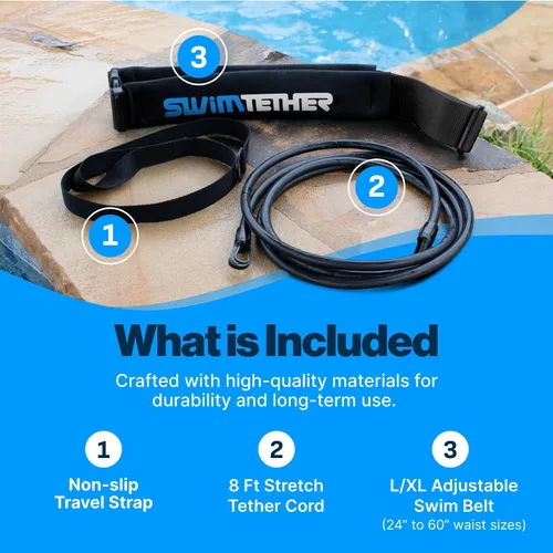 Vista 3 de Swim Tether Cinturón de viaje para natación estacionaria en piscinas y spas de natación