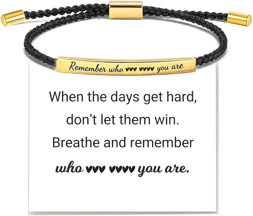 Vista 12 de Pulsera trenzada motivacional con texto en inglés "Remember Who The F You Are", regalos inspiradores para mujeres y amigas