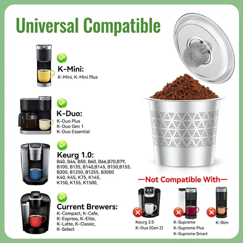 Vista 4 de CAPMESSO Cápsulas K reutilizables para Keurig 1.0: Cápsulas de café reutilizables de acero inoxidable - Filtro de café recargable de doble malla