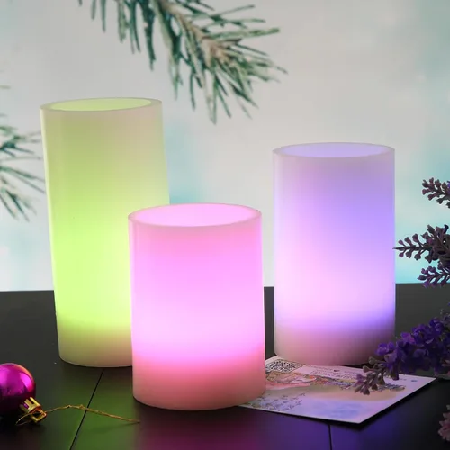 Vista 4 de CANDLE CHOICE Velas sin llama que cambian de color a pilas con temporizador remoto, cera real, parpadeante, eléctrica, multicolor, luces LED