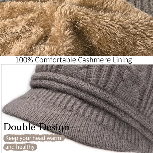 Vista 4 de DANMY Gorro de invierno para mujer, cálido tejido de lana holgada con visera