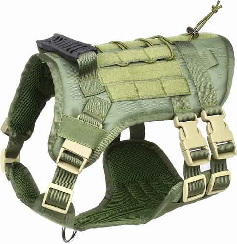 Vista 7 de Arnés táctico para perros medianos y grandes sin tirones, arnés militar con asa, chaleco para perro de servicio con paneles Molle y bucle, arnés