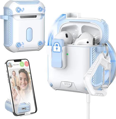 Vista 12 de Funda para Estuche de AirPods de 2ª/1ª Generación, Compatible con Magsafe, Bloqueo Automático Magnético, Puerto de Carga a Prueba de Polvo y Diseño