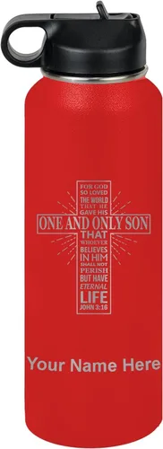 Vista 8 de LaserGram Botella de agua personalizada, versículo bíblico John 3-16, acero inoxidable de doble pared aislada al vacío con popote superior, regalo