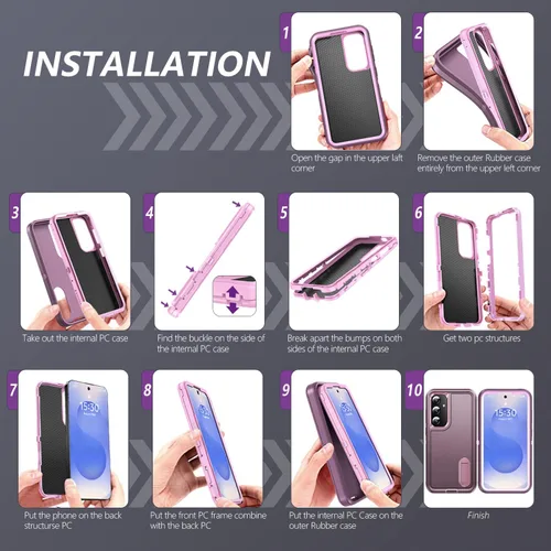 Vista 8 de BaHaHoues Funda protectora de grado militar para Samsung Galaxy S25 Plus con soporte integrado, a prueba de golpes y caídas (morado noche/rosa bebé)
