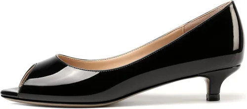Vista 2 de MOVINSTEPS Vestido de mujer con puntera abierta, patente, puntera abierta, sin cordones, zapatos de tacón bajo para citas, zapatos de tacón bajo
