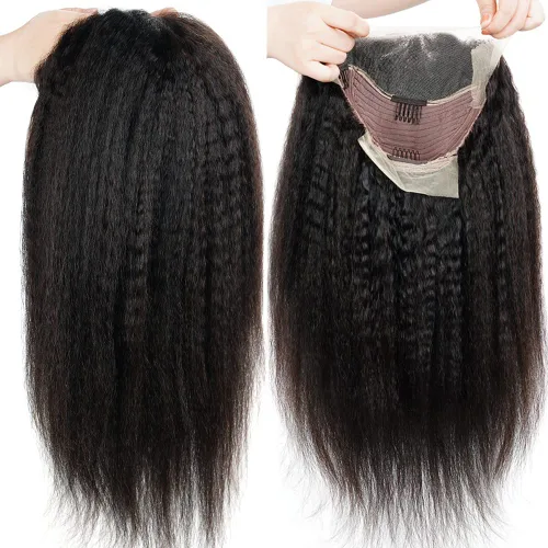 Vista 2 de ZIYU Pelucas frontales de encaje 13X4 de cabello humano liso rizado para mujeres, peluca de cabello humano liso rizado de 16 pulgadas con línea