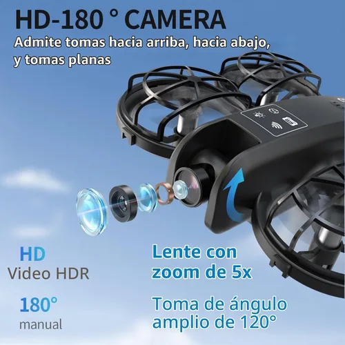 Vista 4 de Mini dron K100 con controlador de pantalla con tarjeta SD, dos baterías, posicionamiento de flujo óptico, protección completa para hélices de vuelo