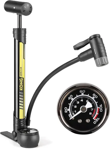 Vista 8 de Bomba de bicicleta con medidor PSI, bomba portátil para neumáticos de bicicleta, bomba de aire de bicicleta de 120 PSI para válvulas Presta y Gris