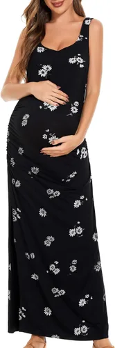 Vista 3 de Smallshow Vestido de maternidad largo dividido para mujer, ropa de embarazo fruncida
