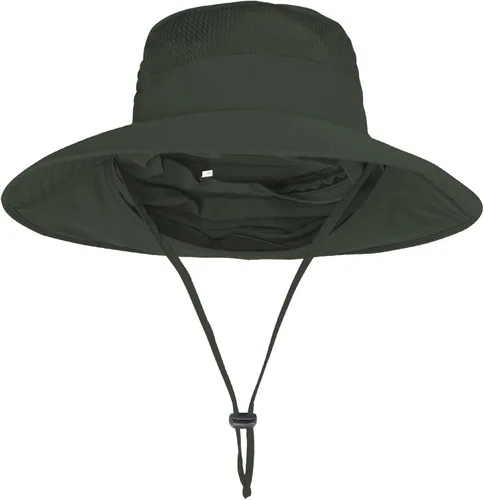 Vista 3 de Sombreros de sol para hombres y mujeres con solapa para el cuello Verde militar