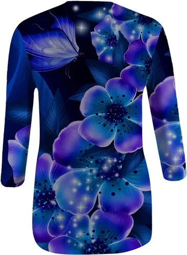 Vista 4 de Blusa estampada de manga tres cuartos para mujer, moda de verano 2024, cuello redondo, informal, holgada, cómoda