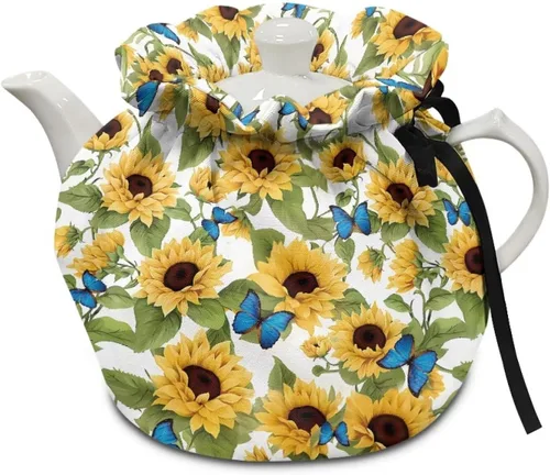 Vista 14 de DISNIMO Funda de tetera aislada a prueba de polvo con diseño floral de colibrí, para mantener el calor, accesorios decorativos, colcha