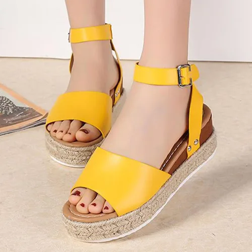 Vista 7 de DevilAngel Sandalias de cuña casuales de verano con hebilla y hebilla para el tobillo y plataforma plana para mujer Negro