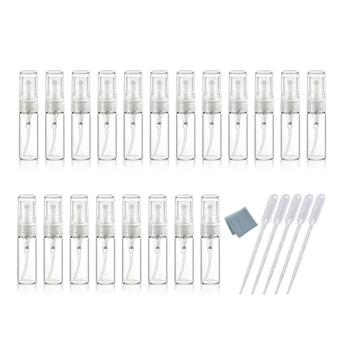 Vista 8 de Elfenstal - 10 mini atomizadores transparentes de 0.1 fl oz de 1/6 onzas líquidas, botella de vidrio vacía, botella de vidrio vacía recargable, 1