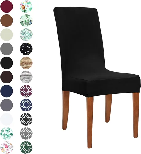 Vista 9 de Obstal - Juego de 4 fundas para sillas de comedor elásticas en negro de spandex, extraíbles y lavables, fundas de asiento para sillas de cocina