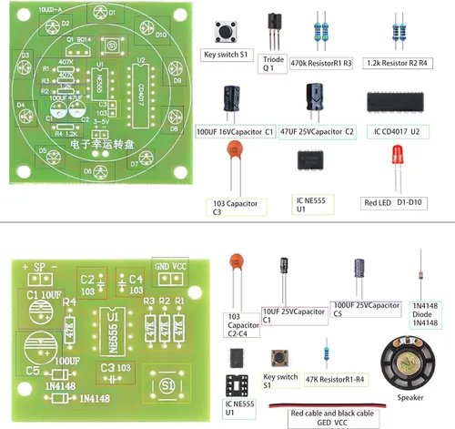 Vista 3 de Kit de Práctica de Soldadura 5 en 1 Mini Bobina Tesla Musical, Luz Fluida Enchufable, Timbre, Luz Fluida Activada por Sonido, y Rueda de Ruleta