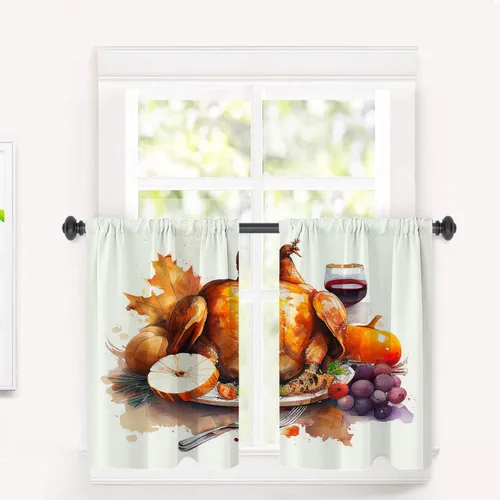 Vista 67 de Cortinas opacas de poliéster multicapa marrón con diseño de bosque natural, 2 unidades, 26 x 24 pulgadas