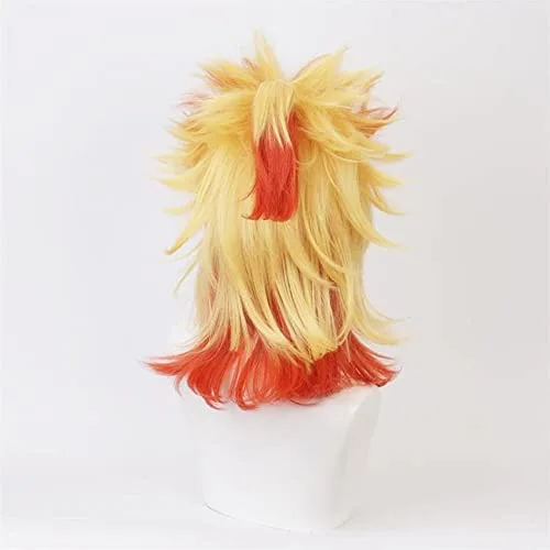 Vista 5 de Anime Demon Slayer Kimetsu No Yaiba Rengoku Kyoujurou Cosplay Peluca Hombres Mujeres Resistente al Calor Pelucas de Pelo Sintético Halloween