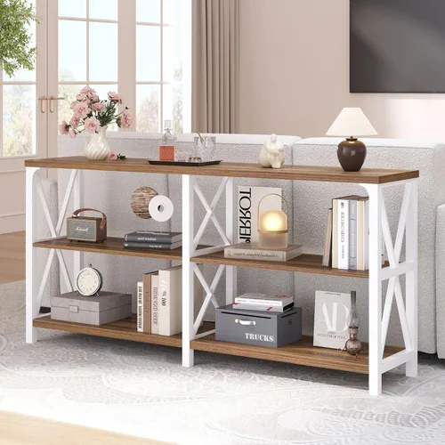Vista 14 de LVB - Mesa de sofá de estilo granja, mesa consola rústica para sala de estar, mesa de entrada con almacenamiento, mesa de entrada para vestíbulo