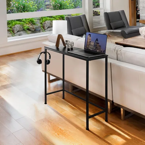 Vista 5 de Mesa de entrada estrecha negra moderna – Mesa de sofá delgada con ganchos para sala de estar, vestíbulo, dormitorio, pasillo, oficina