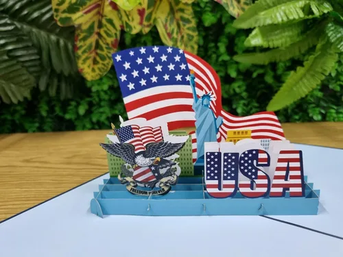 Vista 4 de Rykamia Blank USA Pop Up Card, Regalo de ciudadanía estadounidense, Regalo para un nuevo ciudadano estadounidense, Felicitaciones por convertirse
