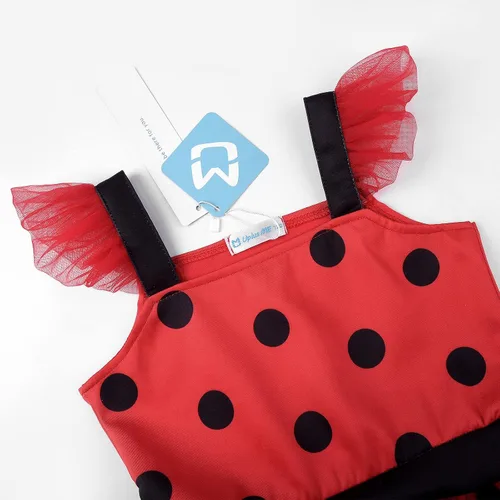 Vista 3 de Uplus ME Disfraz de mariquita para niñas, vestido de mariquita, disfraz de mariquita para niños, conjunto de disfraz de mariquita para Halloween