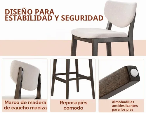 Vista 7 de PrimeZone - Juego de 2 taburetes de bar de cocina de 26 pulgadas, nogal y beige