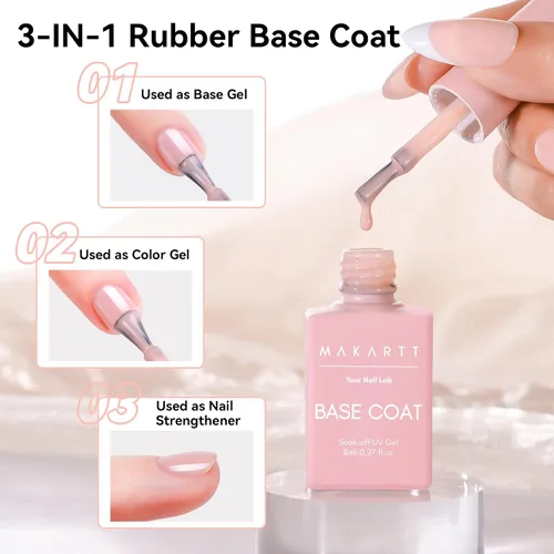 Vista 30 de Kit de capa base y capa superior de gel Makartt: Esmalte de uñas transparente, brillante, sin necesidad de limpieza, resistente a manchas, capa