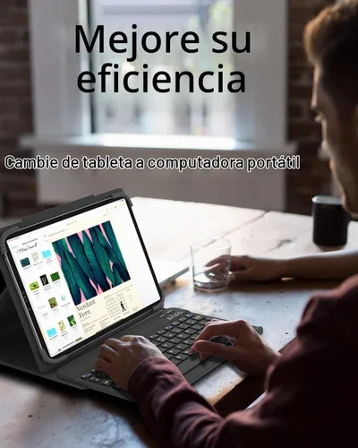 Vista 6 de Funda universal para tablet con teclado de 9, 9.7, 10.1, 10.2, 10.4, 10.5, 10.9, 11 pulgadas, con teclado Bluetooth retroiluminado de 7