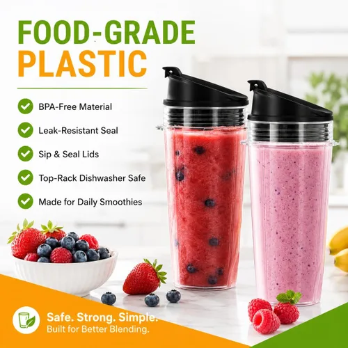 Vista 9 de Vasos de repuesto de 16oz para licuadora Ninja - Paquete de 3 vasos de licuadora Ninja con tapas, compatibles con Ninja QB3001SS, BL770, BL780