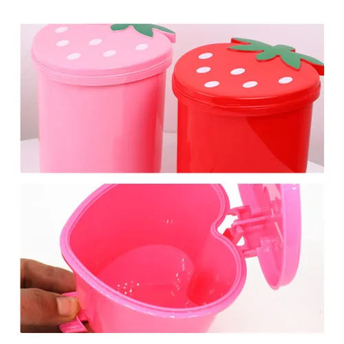 Vista 6 de NUOBESTY Mini papelera de escritorio con tapa, pequeño cubo de basura de plástico para encimera, color rosa