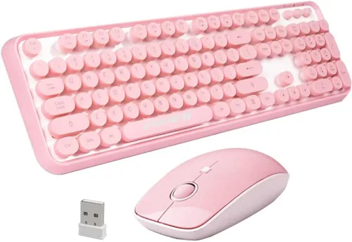 Vista 18 de FOPETT Juego de teclado y mouse inalámbricos de 2.4 GHz con botón de interruptor, teclado de tamaño completo, compatible