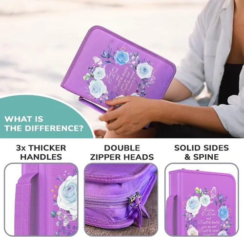 Vista 35 de DEHITE Funda para la Biblia para mujer, bolsas de transporte de la Biblia, tamaños medianos y grandes, ranuras para bolígrafos, tela de primera