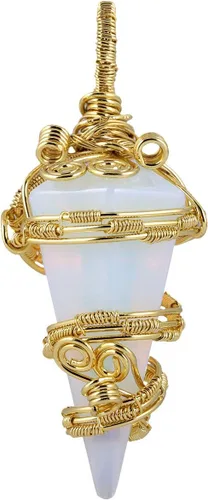 Vista 8 de TUMBEELLUWA Collar con colgante de piedra de cristal curativo para mujeres y hombres, hecho a mano envuelto en alambre con péndulo Reiki con cadena