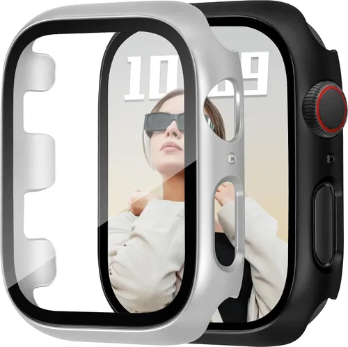Vista 42 de JR.DM - Juego de 2 fundas de policarbonato duro de 38 mm con protector de pantalla de vidrio templado HD para Apple Watch Series 3/2/1, protector