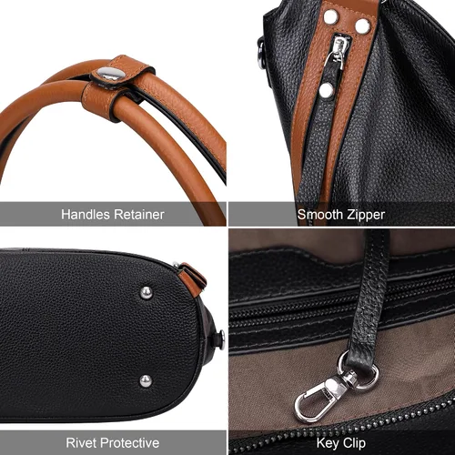 Vista 7 de Over Earth Bolsos de cuero genuino para mujer, bolsos de hombro Hobo, bolso de mano para mujer